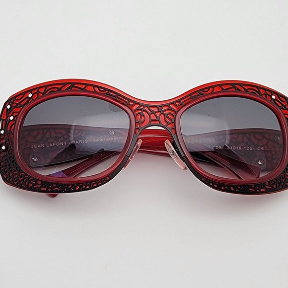 Jean Lafont Louxor 100 Red Black Frame Black Gradient Lens Sunglasses w/ Case main image 8